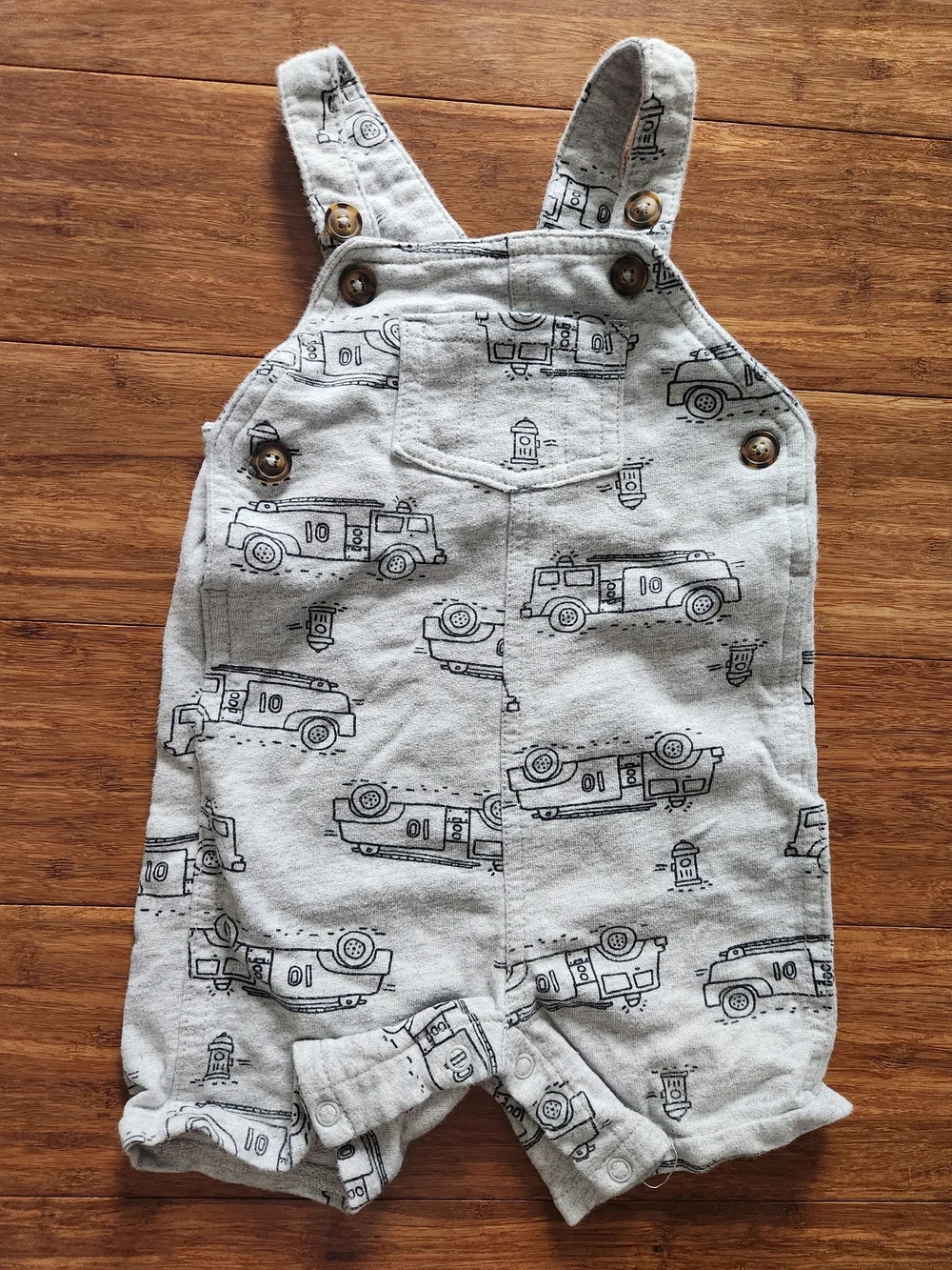 Carter's Boys Light Gray Fire Truck Print Short Overalls With Pocket, 18 Months